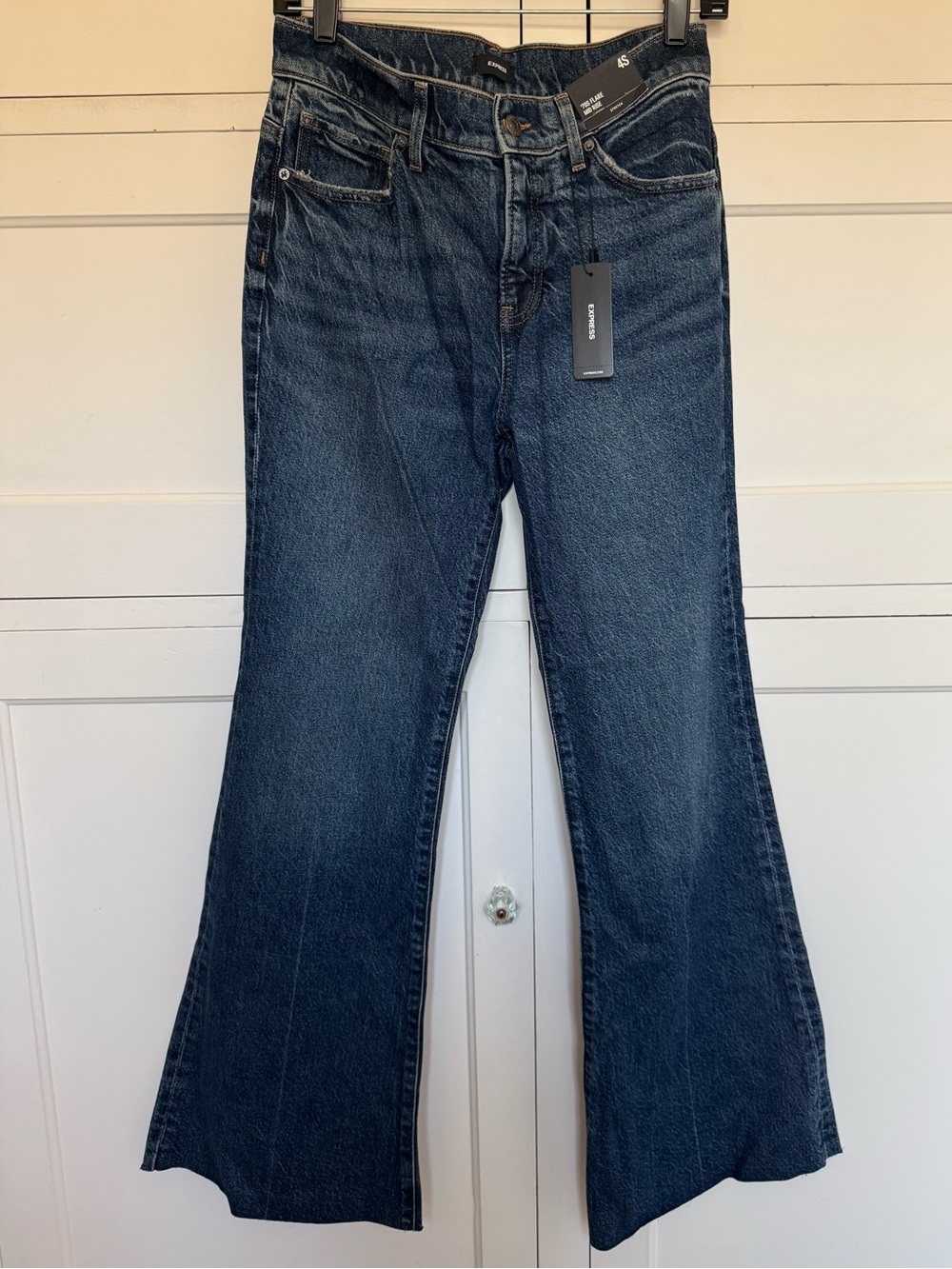 EXPRESS ‘70s Flare Mid-Rise Stretch Dark Blue Women's Flare Jeans